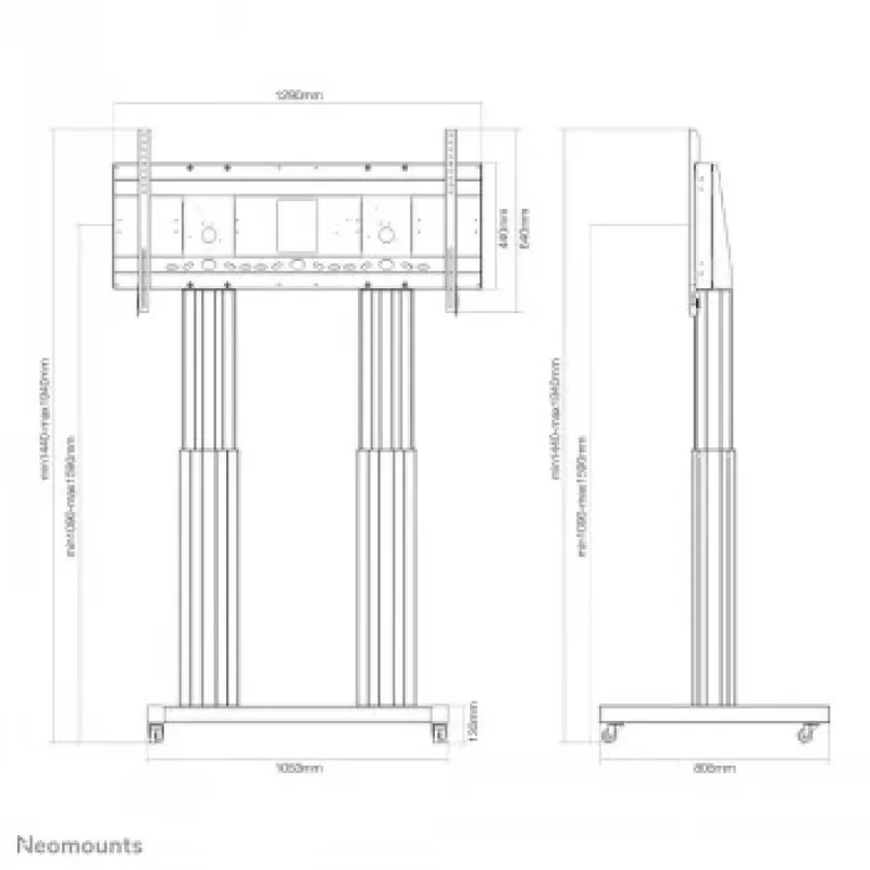 NEOMOUNTS NEWSTAR Motorizuotas mobilus grindų stovas 70-120 inch ekranams, VESA 300x200 iki 1200x600, sidabrinis