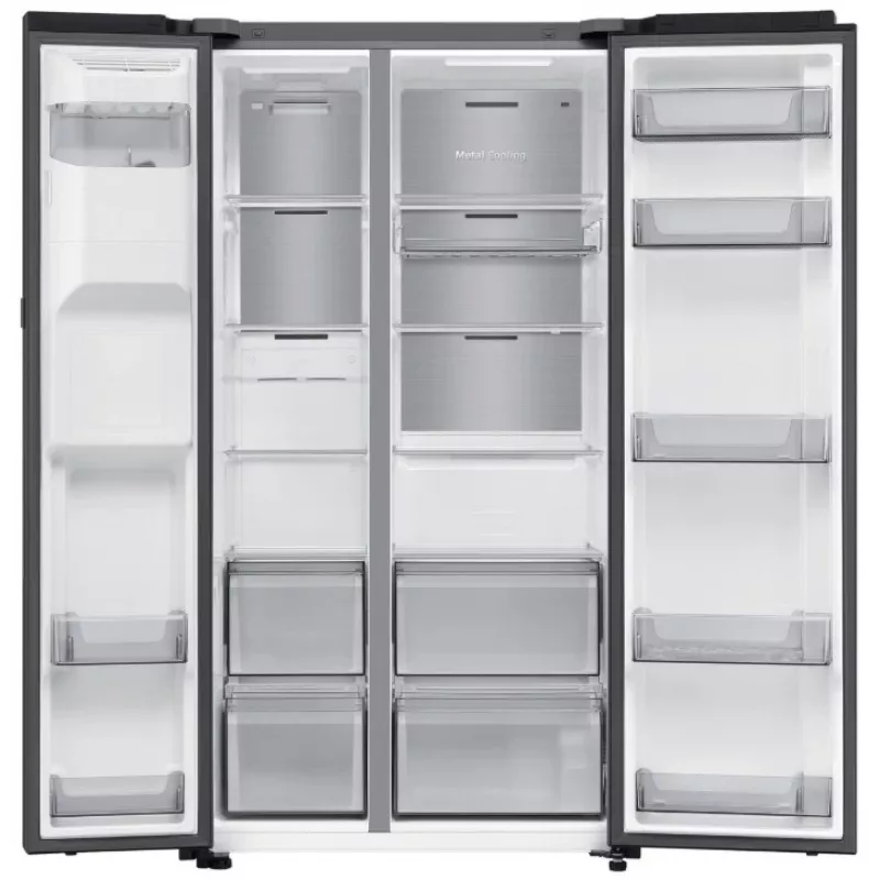 Samsung RS80F64KEFEO American Style Šaldytuvas-Šaldiklis, 615L, Total No Frost, Vandens ir Ledų Dozatorius su Vandentiekiu, Refined Steel