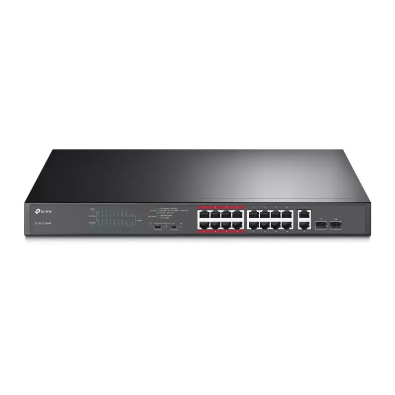 TP-Link TL-SL1218MP 18 prievadų Gigabit nevaldomas PoE+ jungiklis (16 PoE+ prievadų, 150W biudžetas)