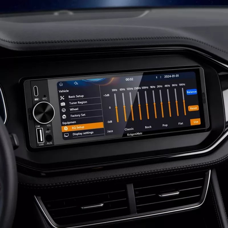 KRUGER & MATZ KM2016 1DIN automagnetola su Apple CarPlay ir Android Auto, 7 colių LCD jutikliniu ekranu, Bluetooth 5.0, FM/AM imtuvu, 4x45W