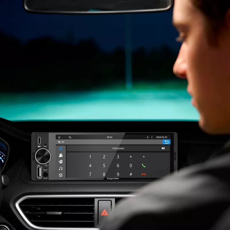 KRUGER & MATZ KM2016 1DIN automagnetola su Apple CarPlay ir Android Auto, 7 colių LCD jutikliniu ekranu, Bluetooth 5.0, FM/AM imtuvu, 4x45W