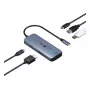 IcyBox IB-DK4081-SO Spade Dock 4081 5-in-1 kelionių doko stotis su įkrovimu išjungus ekraną, USB-C, HDMI 4K, Gigabit Ethernet, 2x USB-A, 100W PD, aliuminio