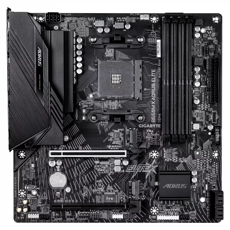 GIGABYTE B550M X AORUS ELITE AM4 Micro-ATX pagrindinė plokštė, AMD B550, 4x DDR4, HDMI/DP, 2x M.2, 2.5GbE, Wi-Fi 6E