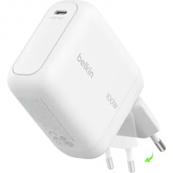 Belkin BoostCharge 100W GaN USB-C sieninis įkroviklis baltas