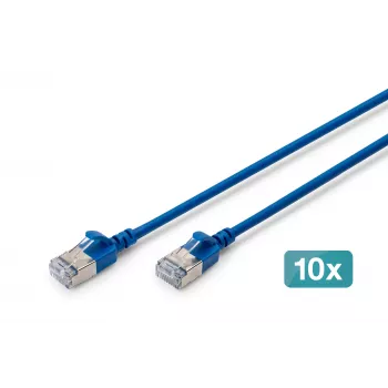 DIGITUS CAT 6A F-FTP plonas jungiamasis kabelis, 0,3 m, mėlynas, 10 vnt. pakuotė, LSZH, 10 Gbps, RJ45