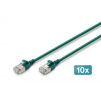 DIGITUS CAT 6A F-FTP plonas jungiamasis laidas, 0,5 m, žalias, 10 vnt. pakuotė
