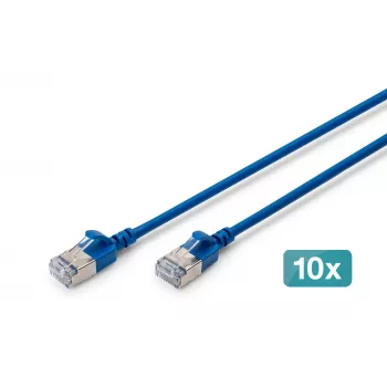DIGITUS CAT 6A F-FTP plonas jungiamasis laidas, 0,5 m, mėlynas, 10 vnt. pakuotė