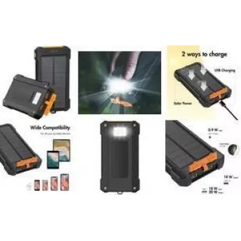 LogiLink Solar Power Bank 20000 mAh 20W PD QC 3.0 IP66 LED žibintuvėlis juoda/oranžinė