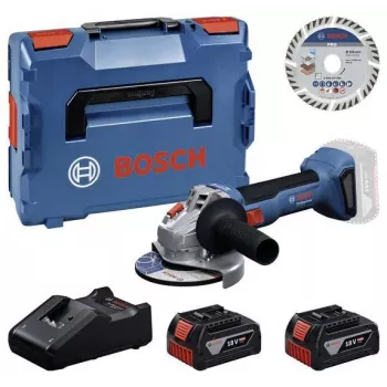 Bosch Professional GWS 18V-11 S belaidis kampinis šlifuoklis su 2x 4.0Ah akumuliatoriais, įkrovikliu ir L-BOXX