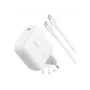 Belkin BOOSTCHARGE 100W USB-C GaN sieninis įkroviklis su 1,5 m USB-C į USB-C kabeliu - baltas