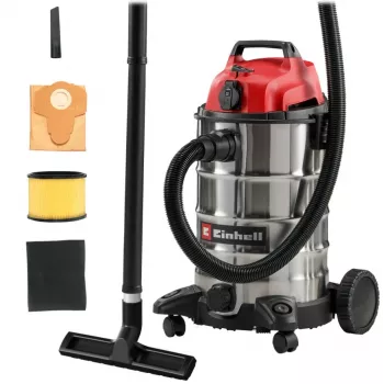 Einhell TC-VC 3055 SA šlapio ir sauso valymo dulkių siurblys su maitinimo lizdu, 55L nerūdijančio plieno bakas, 1500W