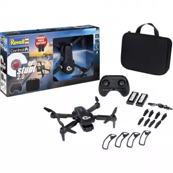 Revell RC Quadrocopter GO! Stunt 2.0 - 2,4 GHz 4 kanalų paruoštas skrydžiui dronas su 6 ašių giroskopu, be galvos režimu, 360° salto, LED lemputėmis, 3 greičio lygiais, LiPo baterija, nuo 8 metų