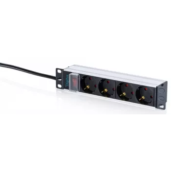 DIGITUS 10 colių aliumininis PDU maitinimo skirstytuvas, 4 Schuko lizdai, 16A, 1,5 m laidas, juodos spalvos