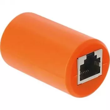 Delock RJ45 moteriška į moterišką Cat.6A ekranuota mova su apsauga nuo viršįtampių, oranžinė