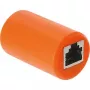 Delock RJ45 moteriška į moterišką Cat.6A ekranuota mova su apsauga nuo viršįtampių, oranžinė