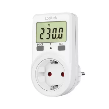LogiLink energijos sąnaudų matuoklis, 1,5 colio LCD ekranas, vienas tarifas, Schuko kištukas, baltas