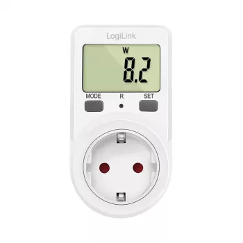 LogiLink energijos sąnaudų matuoklis, 1,5 colio LCD ekranas, vienas tarifas, Schuko kištukas, baltas