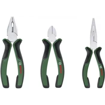 Bosch 3 dalių replių rinkinys 1600A02C0S (žalia/juoda) – kombinuotos replės, įstrižinės replės, vandens siurblio replės
