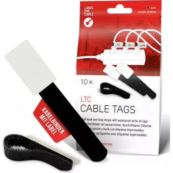 LABEL THE CABLE LTC 2610-10 Daugkartinio naudojimo kabelių raiščiai su užrašymo vieta, juodi, 10 vnt.