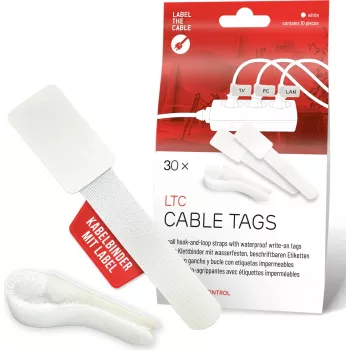 LABEL THE CABLE LTC 2620-30 Daugkartinio naudojimo kabelių raiščių etiketės su užrašymo laukeliais, baltos, 30 vnt.
