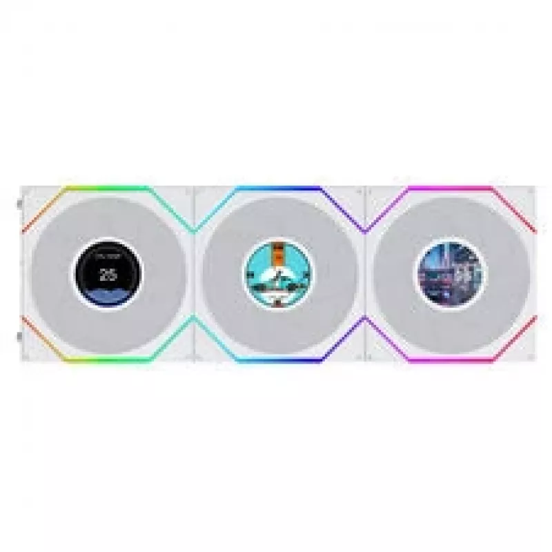 Lian Li UNI FAN TL120 LCD FLEX Wireless ARGB Reverse 3 rinkinys baltas 120 mm korpuso ventiliatorius
