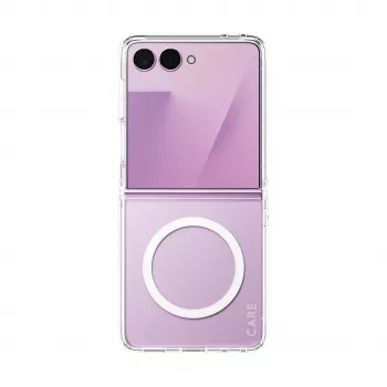 PANZERGLASS CARE Urban dėklas skaidrus su baltu Qi rėmeliu, skirtas Samsung Galaxy Z Flip8 / Z Flip7