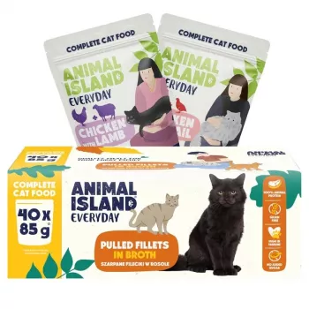 ANIMAL ISLAND Everyday mišraus skonio šlapias kačių maistas maišeliuose, 40 x 85 g, visavertė mityba suaugusioms katėms
