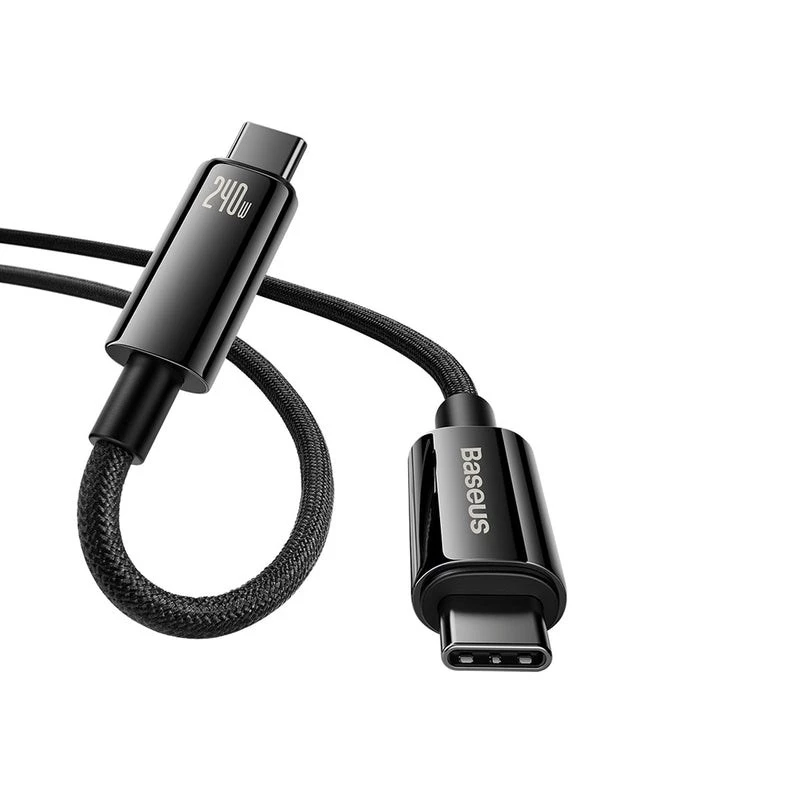 Baseus Tungsten Gold USB-C į USB-C 240W greito įkrovimo laidas 1m juodas
