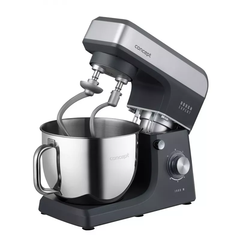 CONCEPT RM6010 Planetinis maisto maišytuvas 1900W 6.5L nerūdijančio plieno dubuo su blenderiu, mėsos malūnėliu, sausainių gamintoju - sidabrinis/pilkas