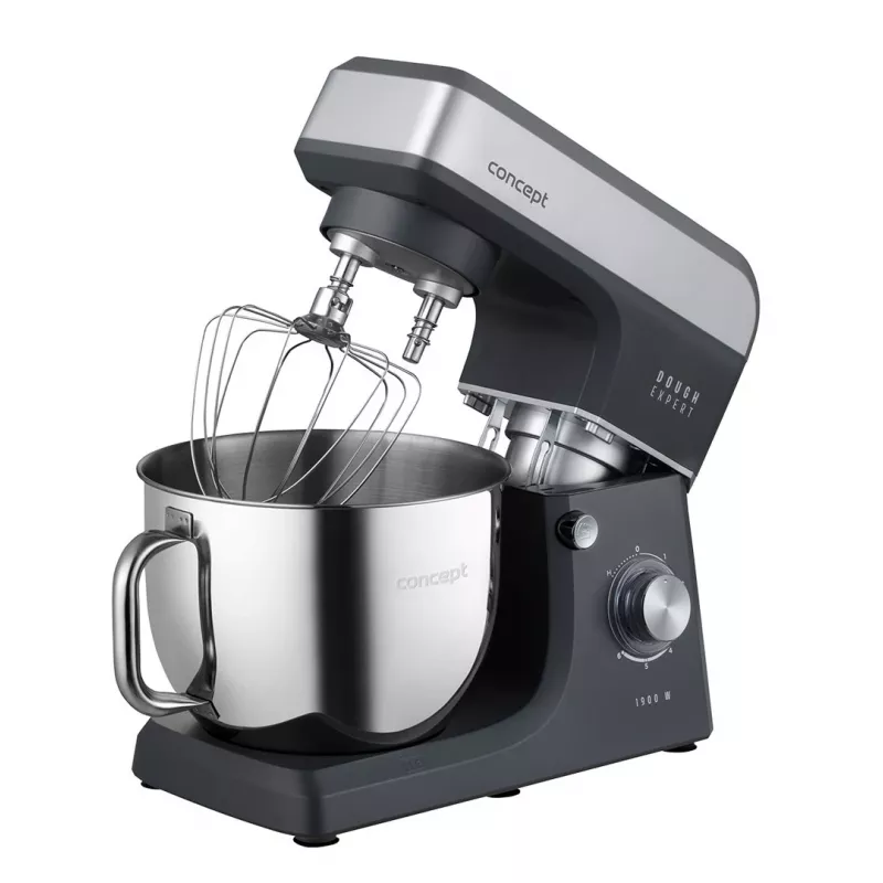 CONCEPT RM6010 Planetinis maisto maišytuvas 1900W 6.5L nerūdijančio plieno dubuo su blenderiu, mėsos malūnėliu, sausainių gamintoju - sidabrinis/pilkas