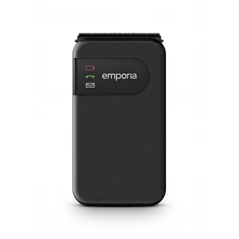 Emporia SIMPLICITYglam juoda (2025) senjorų mobilusis telefonas su SOS mygtuku, 4G LTE, 2,8 colio ekranu, įkrovimo stotele