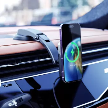 ALOGIC Matrix Universalus magnetinis belaidis automobilio įkroviklio laikiklis su siurbtuku ir ventiliacijos angos spaustuku, 15W Qi greitasis įkrovimas, automatinis užveržimas, 360° sukimasis, juoda