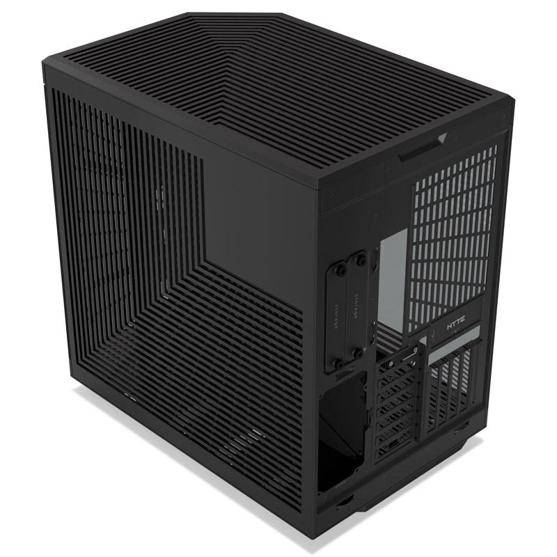 HYTE Y70 Touch juodas Mid Tower korpusas su panoraminiu grūdintu stiklu ir 14,1 colio jutikliniu ekranu, ATX/E-ATX, vertikalus GPU laikiklis