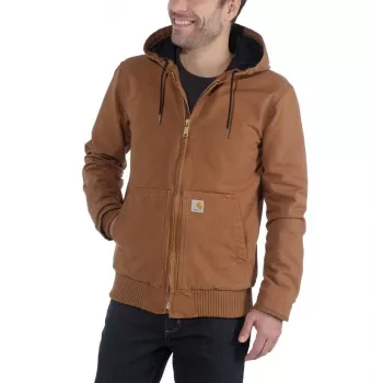 Carhartt vyriška Duck Active striukė ruda - 12 oz medvilninis drobinis audinys, dygsniuotas flanelinės pamušalas, vandeniui atspari, originalaus kirpimo