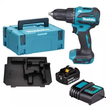 Makita DHP490SF1J 18V LXT bešepetėlis kombinuotas gręžtuvas su 3.0Ah baterija, įkrovikliu ir Makpac dėklu