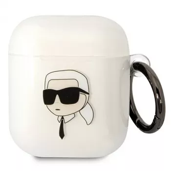 Karl Lagerfeld KLA2HNIKTCT Skaidrus AirPods 1/2 dėklas su Karlo galvos dizainu