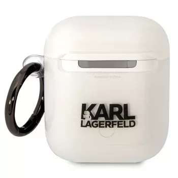 Karl Lagerfeld KLA2HNIKTCT Skaidrus AirPods 1/2 dėklas su Karlo galvos dizainu