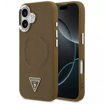 GUESS Triangle Logo MagSafe dėklas, skirtas iPhone 17 - ruda