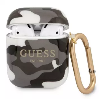 Guess GUA2UCAMG AirPods 1/2 dėklas juodos kamo spalvos kolekcija