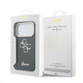 GUESS IML 4G Script Metal dėklas, skirtas iPhone 18 Pro Max / 17 Pro Max - juodos spalvos