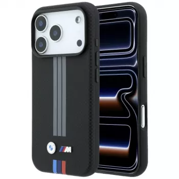 BMW M Quadrille Kevlar antracito ir trijų spalvų linijų MagSafe dėklas, skirtas iPhone 18 Pro / 17 Pro