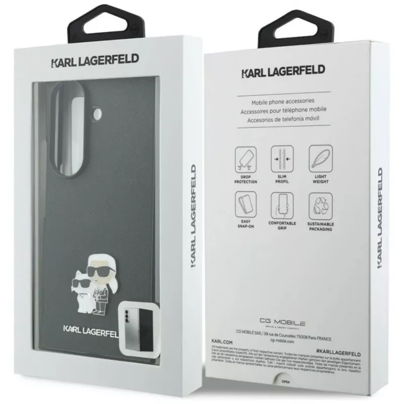 Karl Lagerfeld Saffiano Karl & Choupette dėklas su smeigtukais, skirtas Samsung Galaxy Z Fold 8 Ultra - juodas
