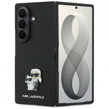 Karl Lagerfeld Saffiano Karl & Choupette dėklas su smeigtukais, skirtas Samsung Galaxy Z Fold 8 Ultra - juodas