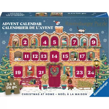 RAVENSBURGER Kalėdinis advento kalendorius su dėlionėmis Christmas at Home - 24 mini dėlionės, 576 dalių, Softclick technologija