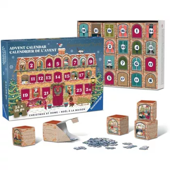 RAVENSBURGER Kalėdinis advento kalendorius su dėlionėmis Christmas at Home - 24 mini dėlionės, 576 dalių, Softclick technologija
