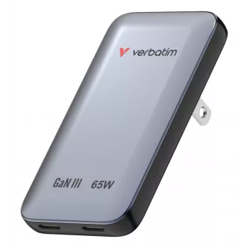 Verbatim Slim GaN įkroviklis 2 prievadai 65W (ES/JK/JAV) pilka