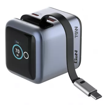 Verbatim Mini GaN 70W įkroviklis su įtraukiamu USB-C laidu