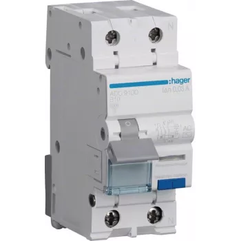 Hager ADC910D RCBO 2P 10A 30mA AC tipo liekamosios srovės grandinės pertraukiklis su apsauga nuo viršsrovių