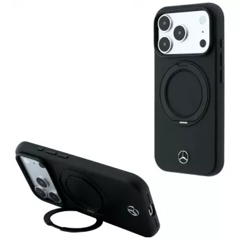 Mercedes odinis dėklas su žiediniu stovu MagSafe, skirtas iPhone 18 Pro / 17 Pro, juodas