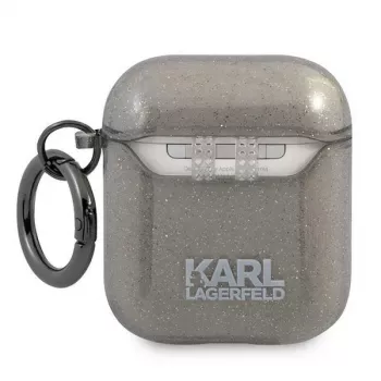 Karl Lagerfeld KLA2UKHGK AirPods 1/2 dėklas juodas su blizgučiais Karl's Head